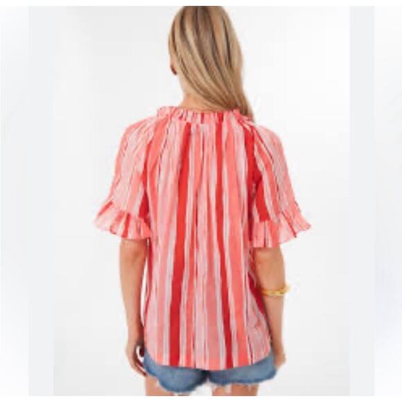 NWT Tuckernuck	Sunrise Stripes Pink Tassel Cassis Beach Boho Cotton Coral Top XS - Picture 2 of 8